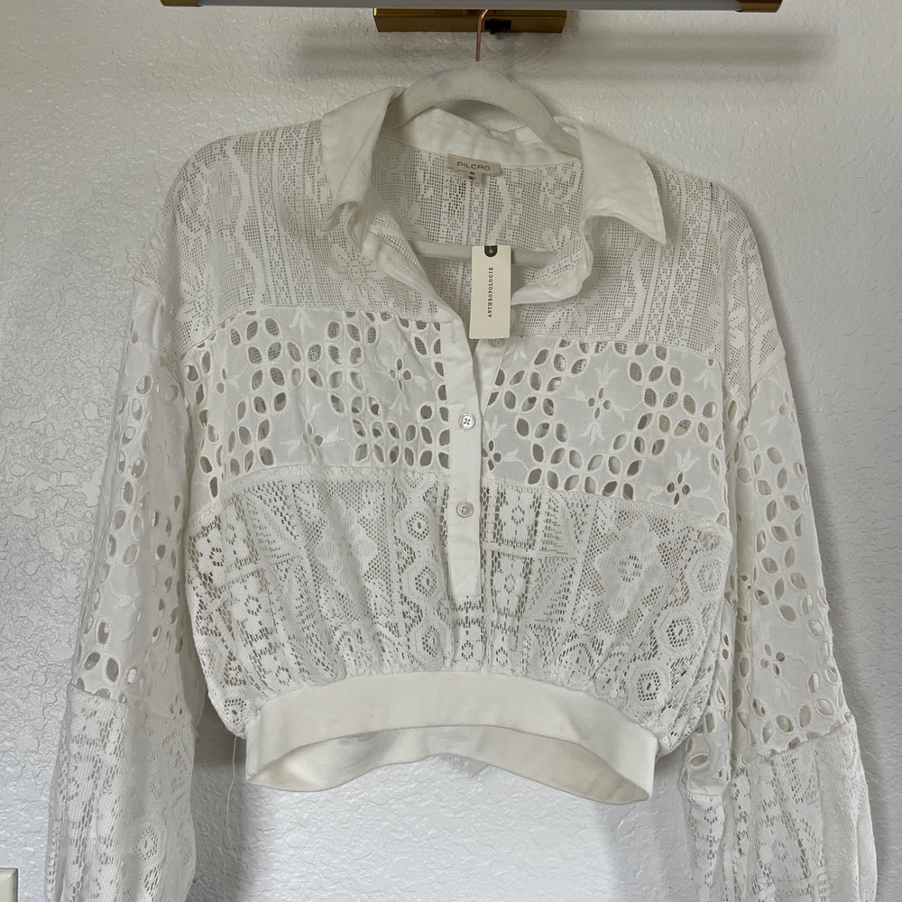 NWT Pilcro White Lace Cropped Blouse